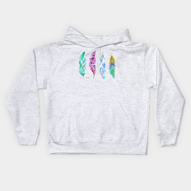 Watercolor Feathers Kids Hoodie by veronicalucy